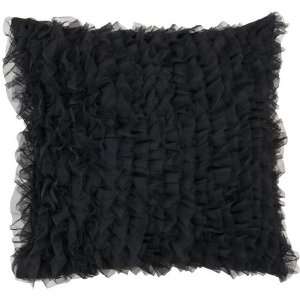  18 Coal Black Tulle Ruffle Decorative Throw Pillow