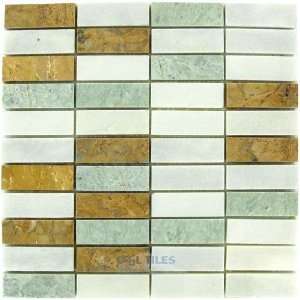 Marble mosaics thassos white, giallo real, ming green polished 12 x 1