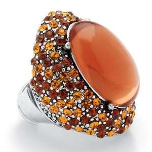   Jewelry Silvertone Metal Amber Colored Crystal Stretch Ring Jewelry