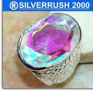 RAINBOW TOPAZ .925 SILVER RING ; SIZE 8 ; the head of ring 5/8 