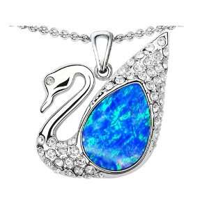  Candygem 925 Sterling Silver .75inch Love Swan Pendant with Lab 