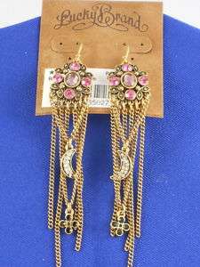 Lucky Brand Gold Pink Shooting Star Moon Earrings NWT  