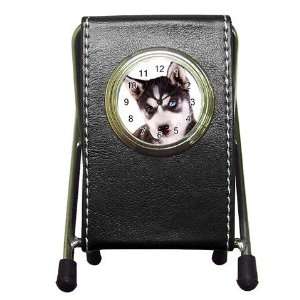  Siberian Husky Puppy Dog 16 Pen Holder Desk Clock X0630 