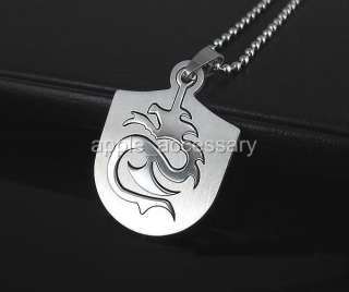HZ3814 Males Stainless Steel Big Dragon Shield Necklace  