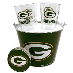  Green Bay Packers NFL Metal Bucket, Satin Etch Pint Glass 