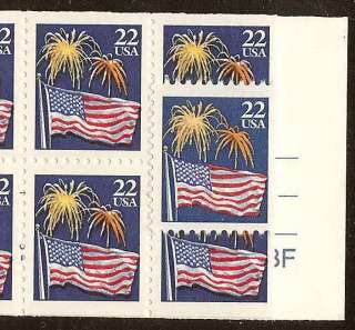   20 fireworks over flag mint nh red and yellow shifted down shown with