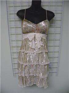 SHERRI HILL Silver Gold Ivory Size 8 COCKTAIL PROM PARTY DRESS PAGEANT 