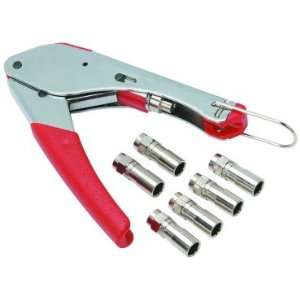   Cable Compression Tool Kit with 6 piece compression type F connectors