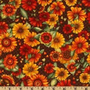  44 Wide Harvest Home Flower Garden Brown Fabric By The 