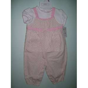   Girls Pink and White Short Sleeve Overall Set Size 12 Months Baby