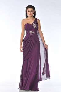 Purple Jeweled One Shoulder Long Evening Bridesmaid Formal Ball Gown 