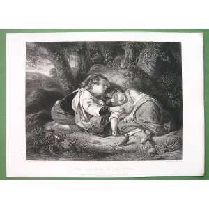  LOVELY Children Sleeping in the Wood Rabbit Watching by J 