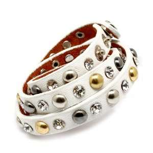  Rockabilly Punk Rock Studded white Leather Wrap Bracelet 