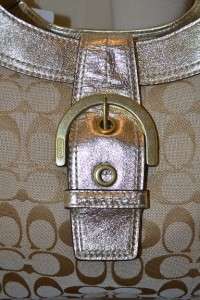 COACH NWT Gold Khaki Soho Signature CC Beige Hobo Belt Buckle Bag 