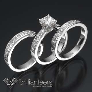 DIAMOND ENGAGEMENT RING WEDDING BRIDAL SET 3.58 CT PRINCESS CUT 14K 