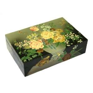  Coromandel FLOWERS Hand Carved,Hand Painted Wooden Box 