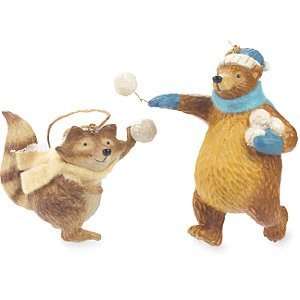   Frolics Raccoon and Bear Snowball Fight Ornament Set