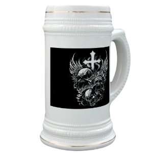 Stein (Glass Drink Mug Cup) God Is My Judge Skulls Cross and Angel 