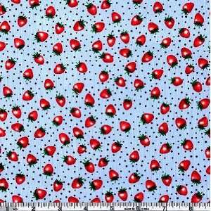  45 Wide Dainties Strawberries Blue Fabric By The Yard 