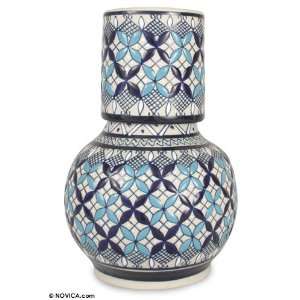  Ceramic bottle and glass set, Blue Fantasy Kitchen 