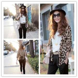   Womens Leopard Shirt Half sleeve see through Top Chiffon Blouse T1