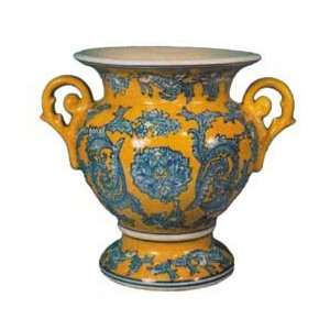 Blue and yellow crackle finish compote vase   chinese porcelain 