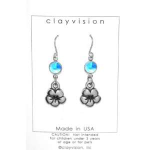  Clayvision Plumeria Flower Charm Earrings with Birthstone 