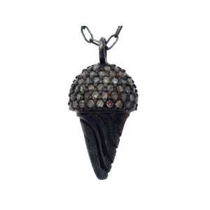 Oxidized Black Sterling Silver Ice Crean on a Cone Charm Pendant with 