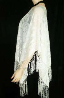 Silk Burnout Velvet Poncho Top Piano Shawl Wrap Ivory  