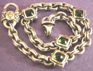 Scott Kay Silver Gold & Green Stone Link Bracelet New  