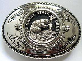 Nice Oregon State Beaver Belt Buckle Silver / Black Made in America 