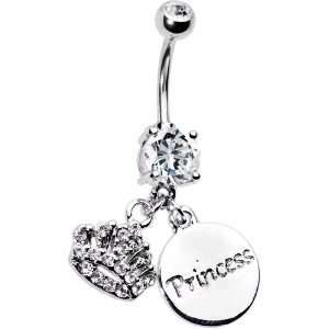  Cubic Zirconia Crown Princess Belly Ring Jewelry