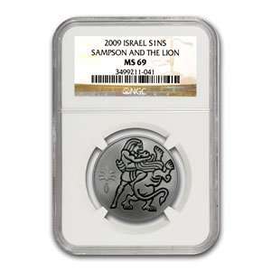  Israel Samson and the Lion Silver 1 NIS MS 69 NGC 