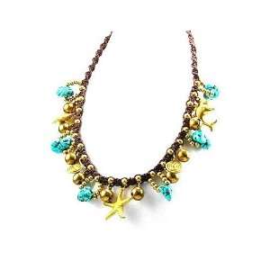  Sealife Turquiose Brass Charm Necklace Jewelry