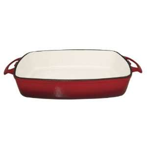 Le Cuistot Enameled Cast Iron 14 x 10 Inch Roasting Pan   2 Tone Red 