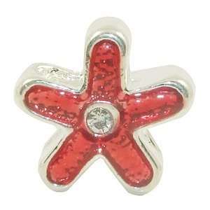   Pandora style enamel bead flower with two stones red