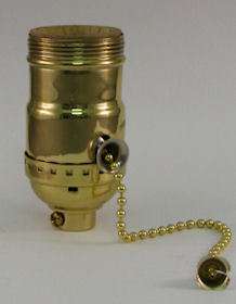 SOLID BRASS LAMP SOCKET 3 WAY PULL CHAIN W/ UNO THREADS  