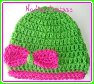 Crochet girls beanie/cloche hat spring green bcmm  