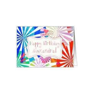  Happy Birthday Alexandra, fun font and pinwheels Card 