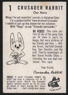 1961 Bell Brand CRUSADER RABBIT Set Card #1   Our Hero  