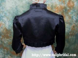 Black 3/4 sleeve satin wedding bolero jacket shrug 008  