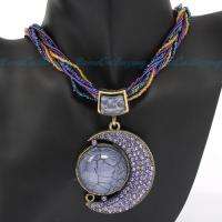   Moon Shape Purple Acryl Stone Crystal Pendant Chains Necklace  