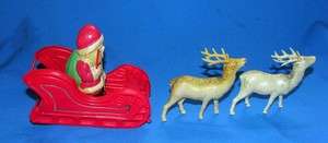 VTG JAPAN 1950 THIN CELLULOID SANTA N SLEIGH W TWO REINDEER  