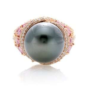    18k Rose Gold 2.23 Ct Diamond Pink Sapphire Pearl Ring Jewelry