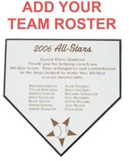 All Star homeplate plaque w/ custom message & team roster