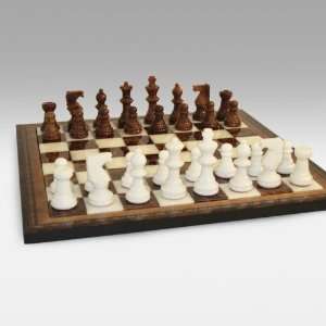  Scali Brown and White Alabaster Wood Frame Chess Set Toys 