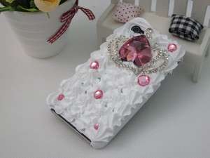 3D Cute Cake Bling Pink Crown Crystal Case Cover for iPhone 4 4S Black 