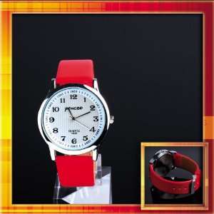 Lady Womens silvery white circular dial&red leather watchband Watch 