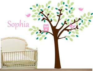 Cute Owl Birds Tree And Your Baby Name Vinyl Wall Paper Decal Art 