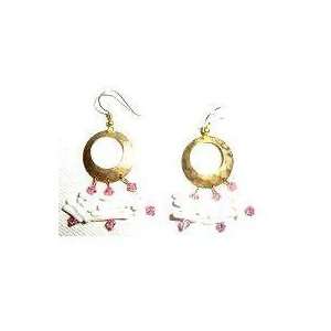    Circle Earrings with Shell and Crystal Dangles 